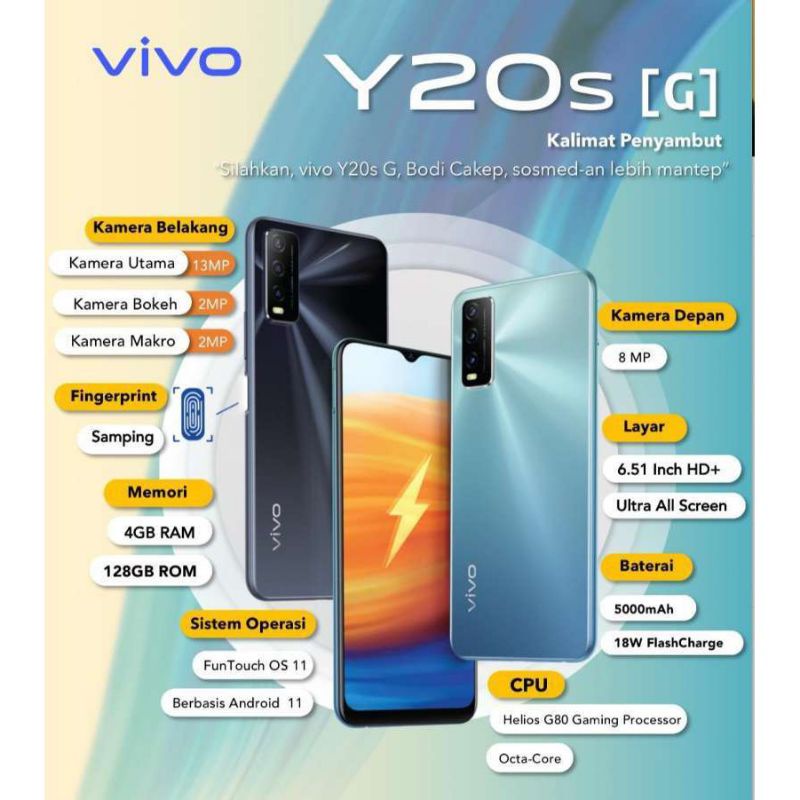 VIVO Y20SG RAM 4GB ROM 128GB Garansi resmi Original handphone VIVO