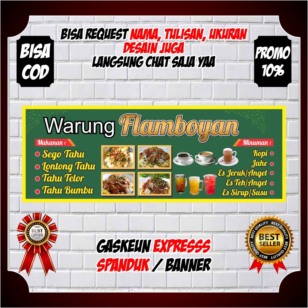 SPANDUK BANNER JUALAN CUSTOM - BANNER SPANDUK WARUNG FLAMBOYAN - BALIGO WARUNG CUSTOM