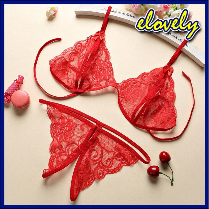Elovely Lingerie Sexy Longnight Korea Fashion Set Bra Lingerie G-String Bahan Lace Women Import Bra Cd | 3001-red