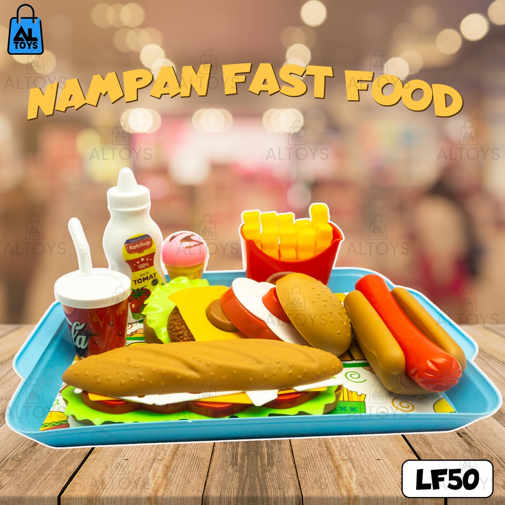 Mainan Nampan Masakan Fast Food Hot Dog / Burger / Kentang Goreng / Ice Cream LF50