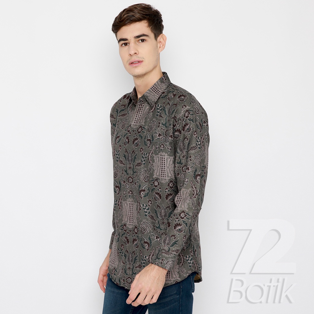 BATIK COUPLE MODERN Kemeja Rok Lilit Instan Batik Pria Lengan Panjang Premium Motif Pintu Aceh Abu Grey 721076 CAP 72