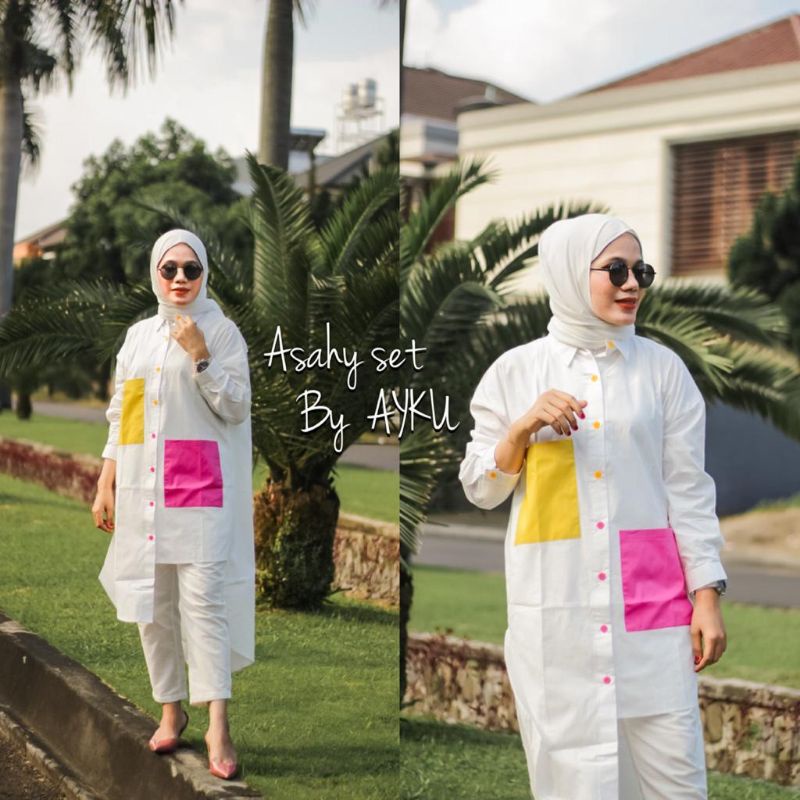 Asahy Set Oversize (kemeja+celana) Matt kemeja katun import Celana rami import