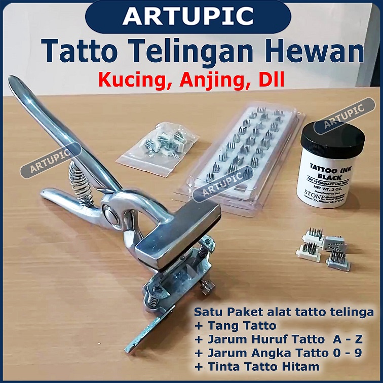 Set Komplit Alat Tatto Tato Telinga Kelinci Anjing Kambing Hewan Tang Jepit