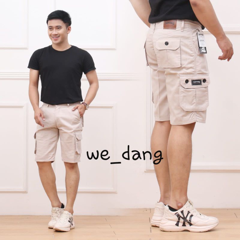 CELANA PENDEK CARGO BAHAN TEBAL ADEM CELANA PENDEK PRIA DEWASA-Cream