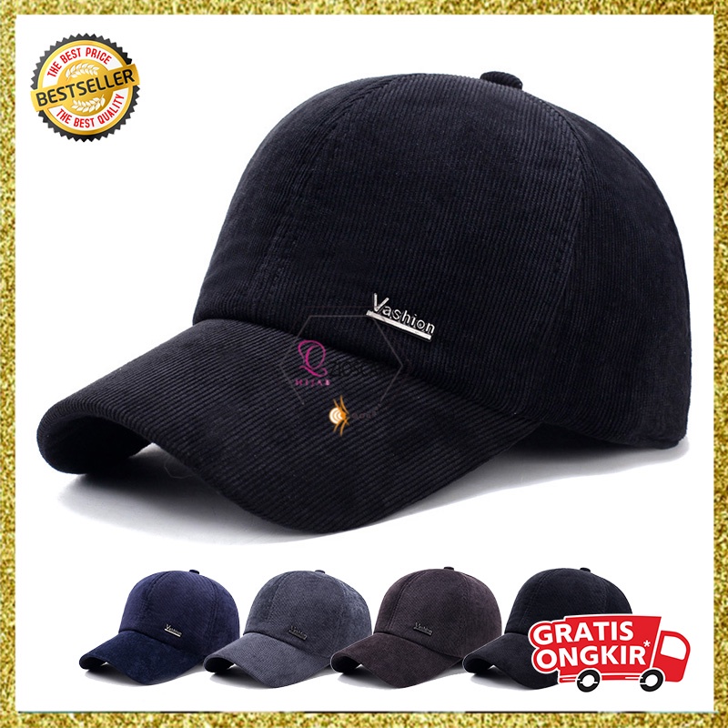 Topi Pria Wanita Baseball Casual Motif VASHION Aksen Penutup Telinga Cap Sport TWI