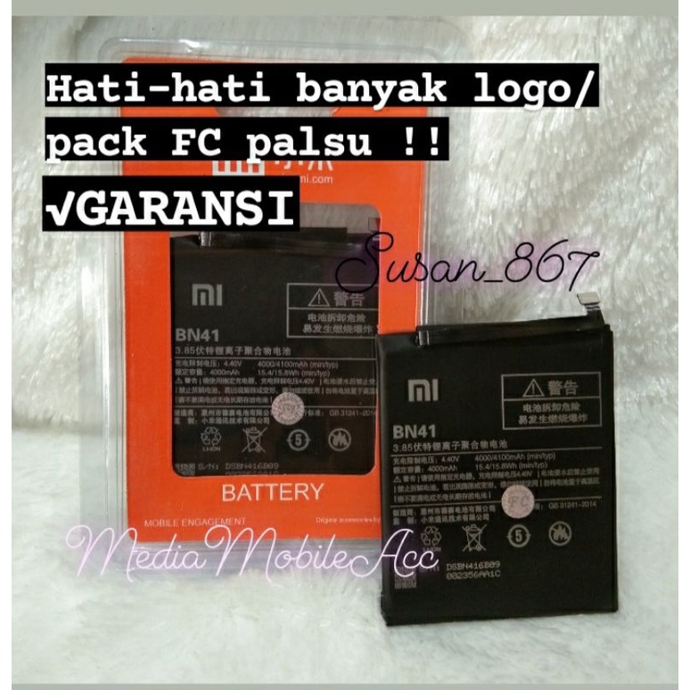 Batre Baterai Battery Redmi Note 4 mediatex BN41 bn 41 4000mAh Original 100% ada segel fc