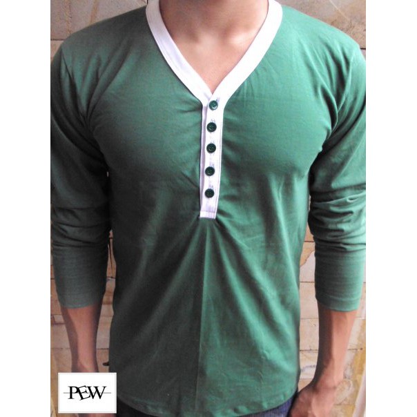 KAOS POLOS LENGAN PANJANG PRIA V NECK
