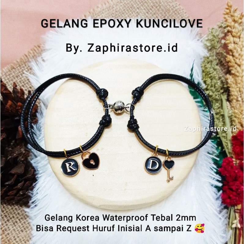 ZaphiraStore | COD - Gelang Couple Epoxy Gembok Kunci Love | Gelang inisial Epoxy Kunci Hati