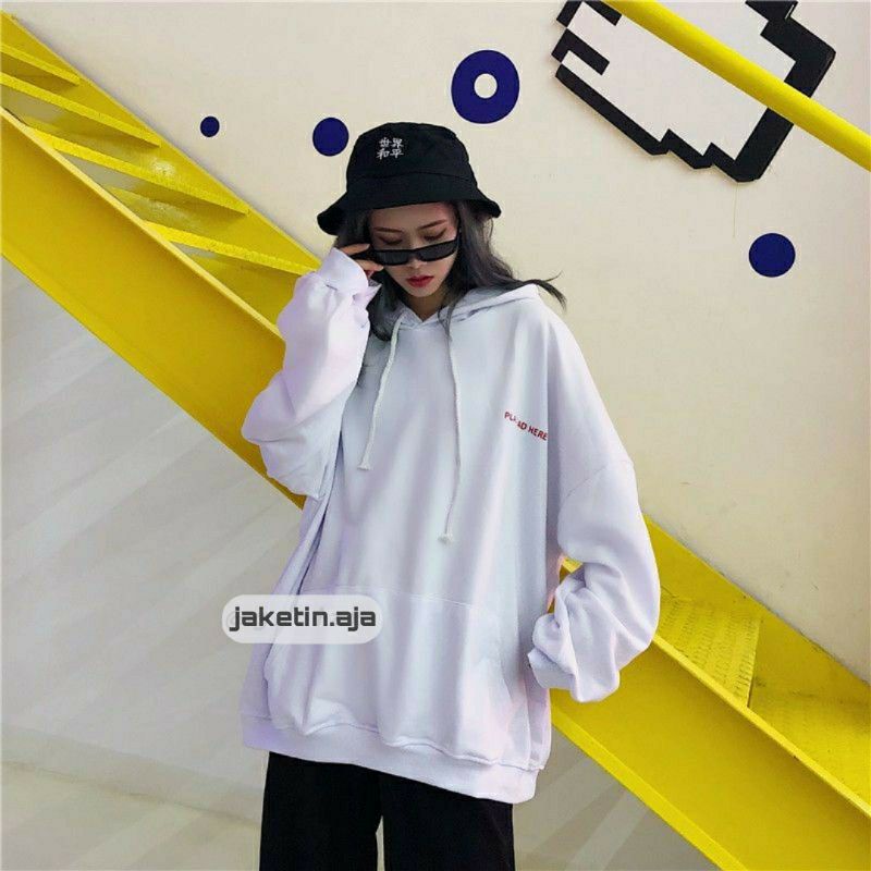 S - XXXXXL(6XL) Jaket Hoodie Jumper PLACE AD HERE BIGSIZE Korean Fashion Jaket Sweater Loose Long Sleeve Pria Wanita OVERSIZE Jumbo Orange Putih