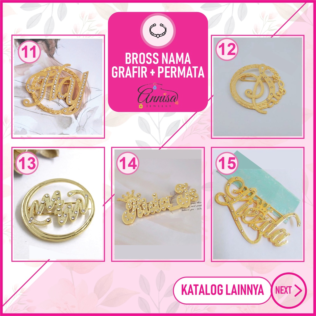 Bross Nama Gold Grafir+FullPermata Uk.Standar 2cm KODE(B1-1)