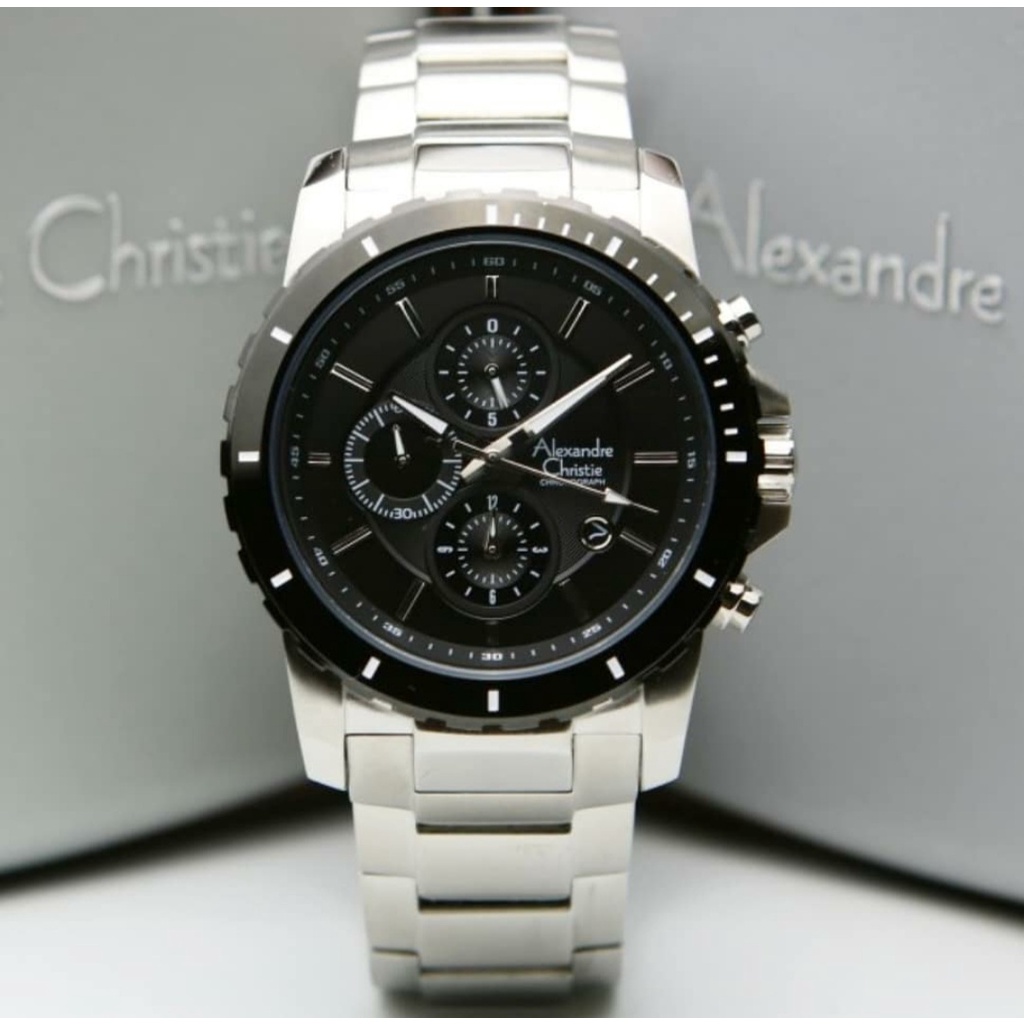 Alexandre Christie Ac 6141 Silver Black Jam Tangan Pria Original