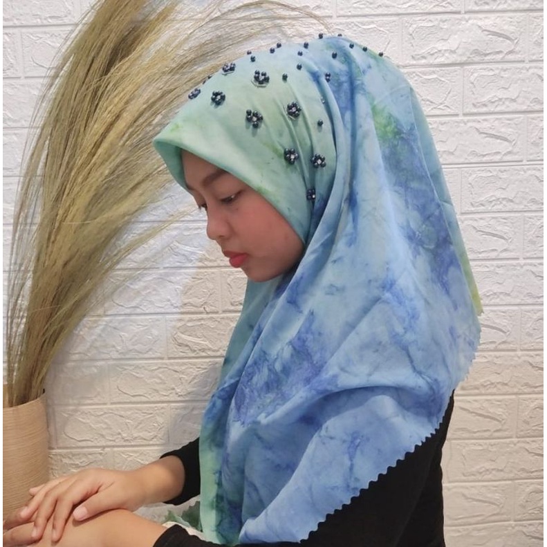Hijab Jilbab Kerudung Segi empat tiedie tiedye sembur Payet cotton voal 115x115