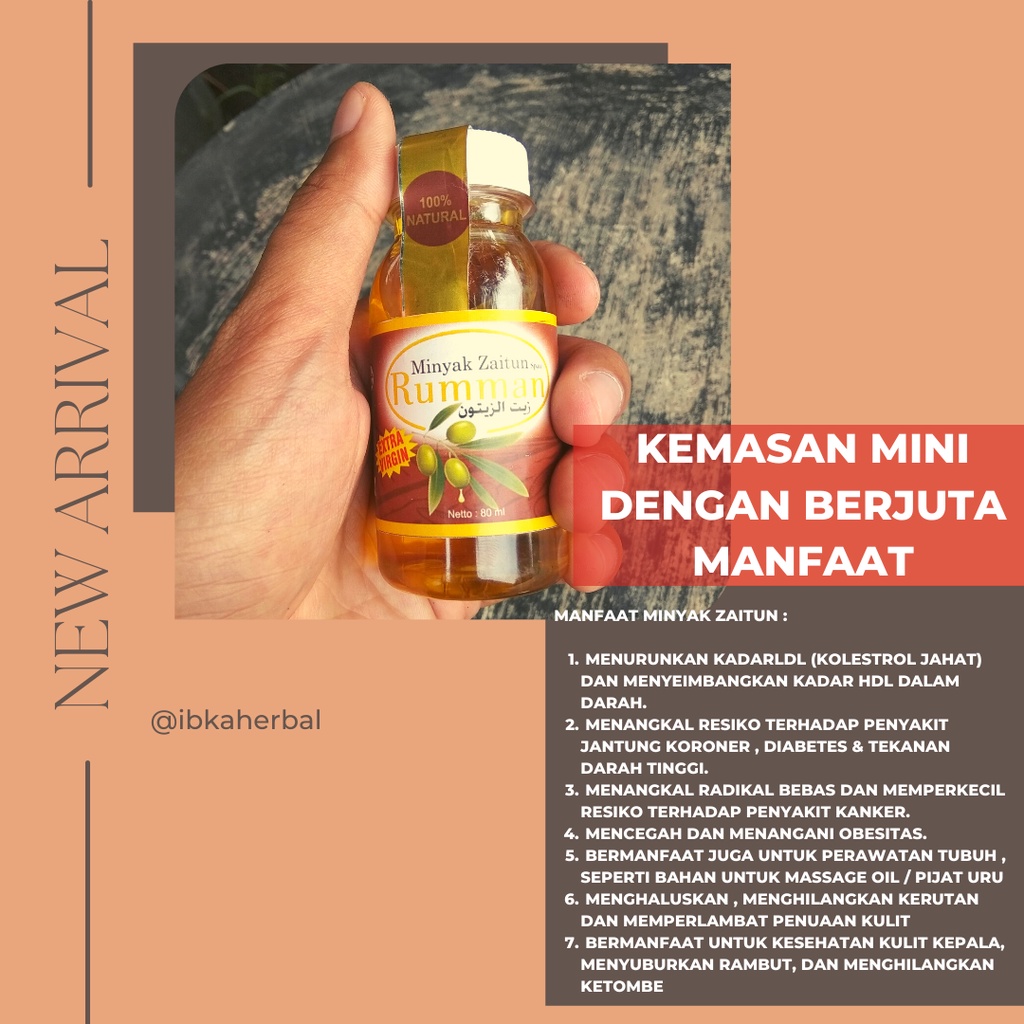 Minyak Zaitun Extra Virgin Olive Oil Mini RUMMAN 80 ML Minyak Zaitun Asli Arab BISA DIMINUM