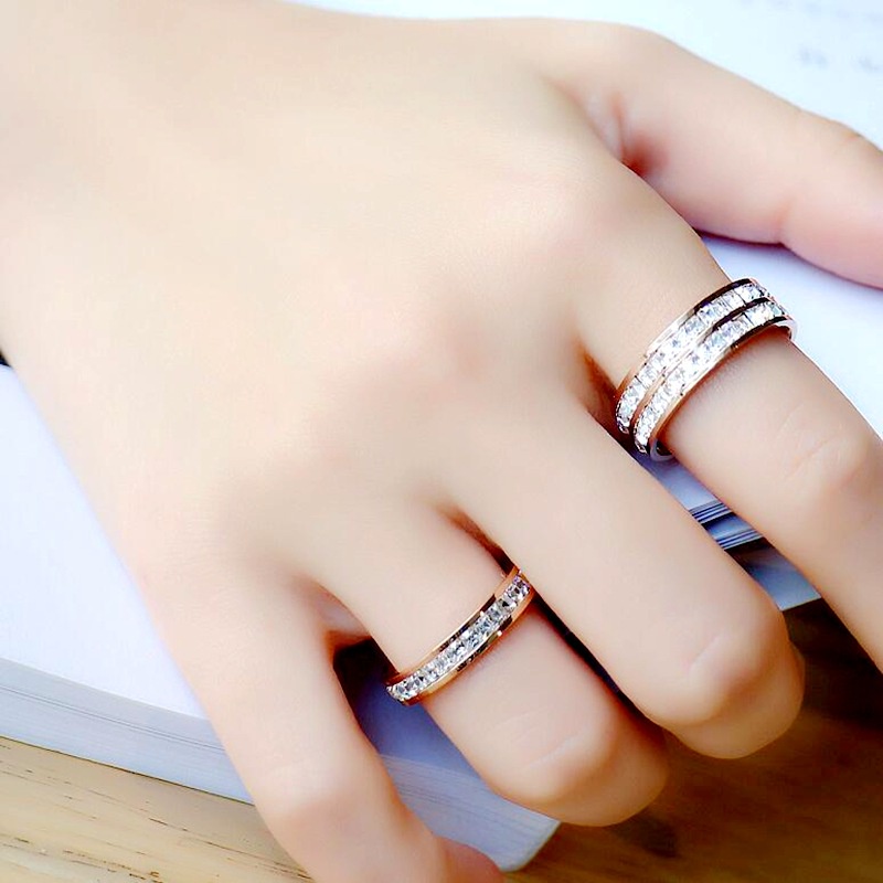 Bisa Cod Cincin Emas Asli Kadar 375 Crystals Cincin RoseGold  (Size:5-8#) 824C2# Ready Stok