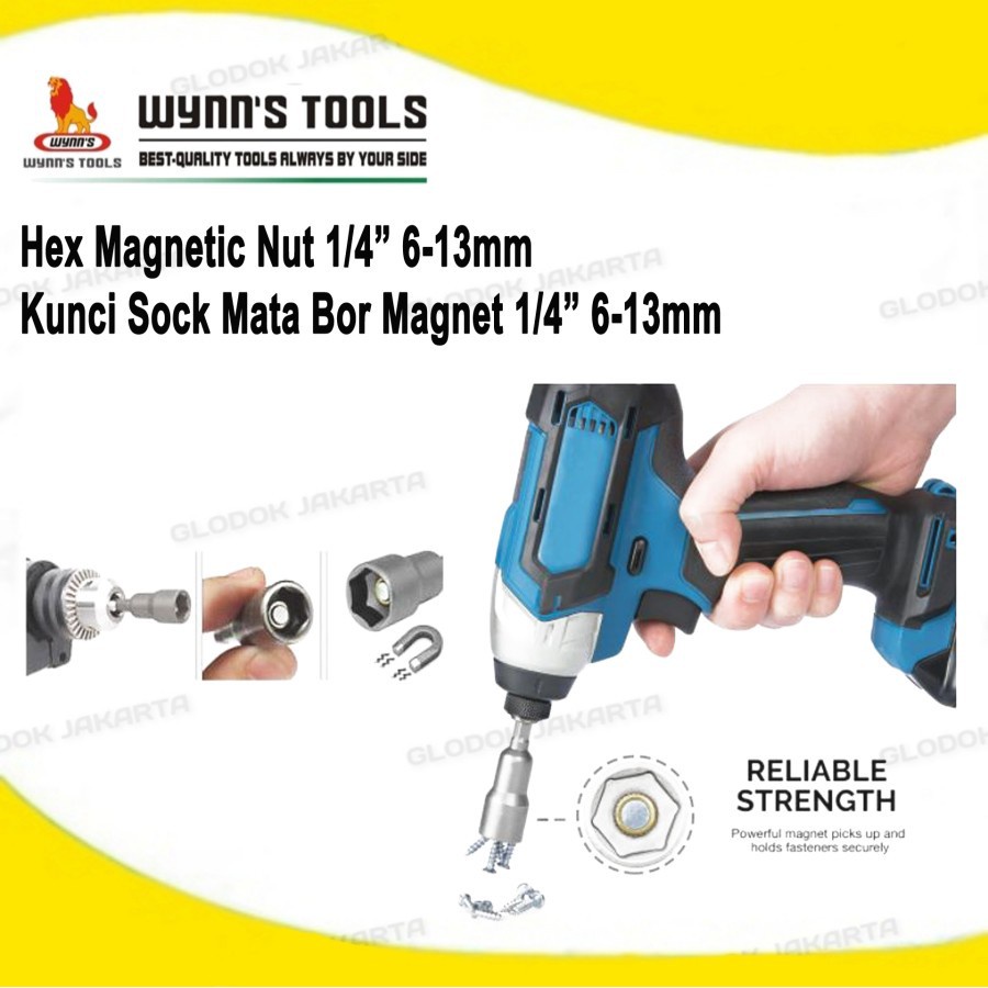 Kunci Pembuka Baut Mata Hex 1/4 inch Hex Nut Magnetic Wynns