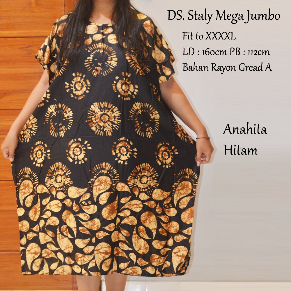 Daster Mega Jumbo Staly LD 160cm || Daster Jumbo Murah-Anahita Hitam B