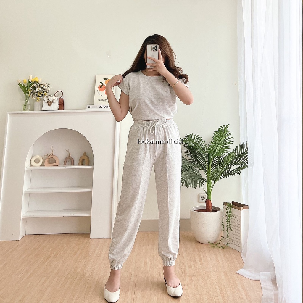 lookatmeofficial • Poppy Set Wanita 2in1 Jogger + Croptop bahan Babyterry premium