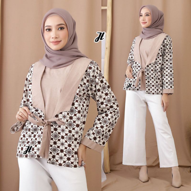 tey-17 Batik wanita ASJ SA HRB026 Kenongo Kemeja Tosca Pendek-Bunga