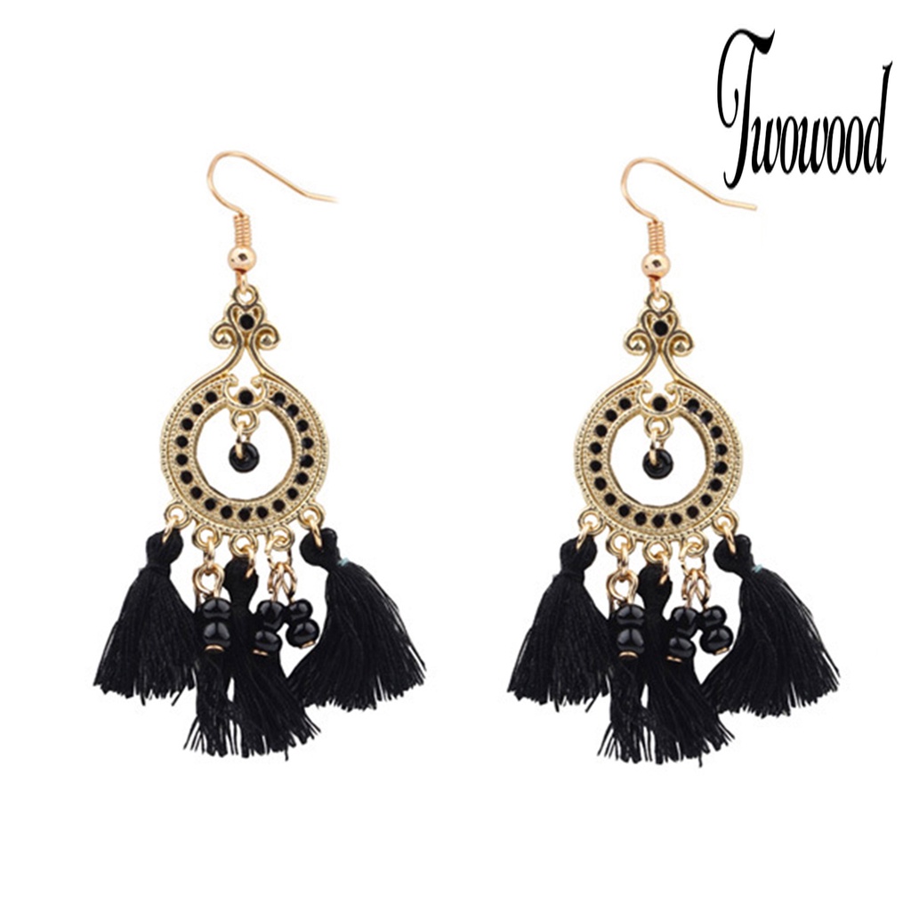 Anting Kait Juntai Rumbai Bahan Alloy Gaya Bohemian Untuk Wanita