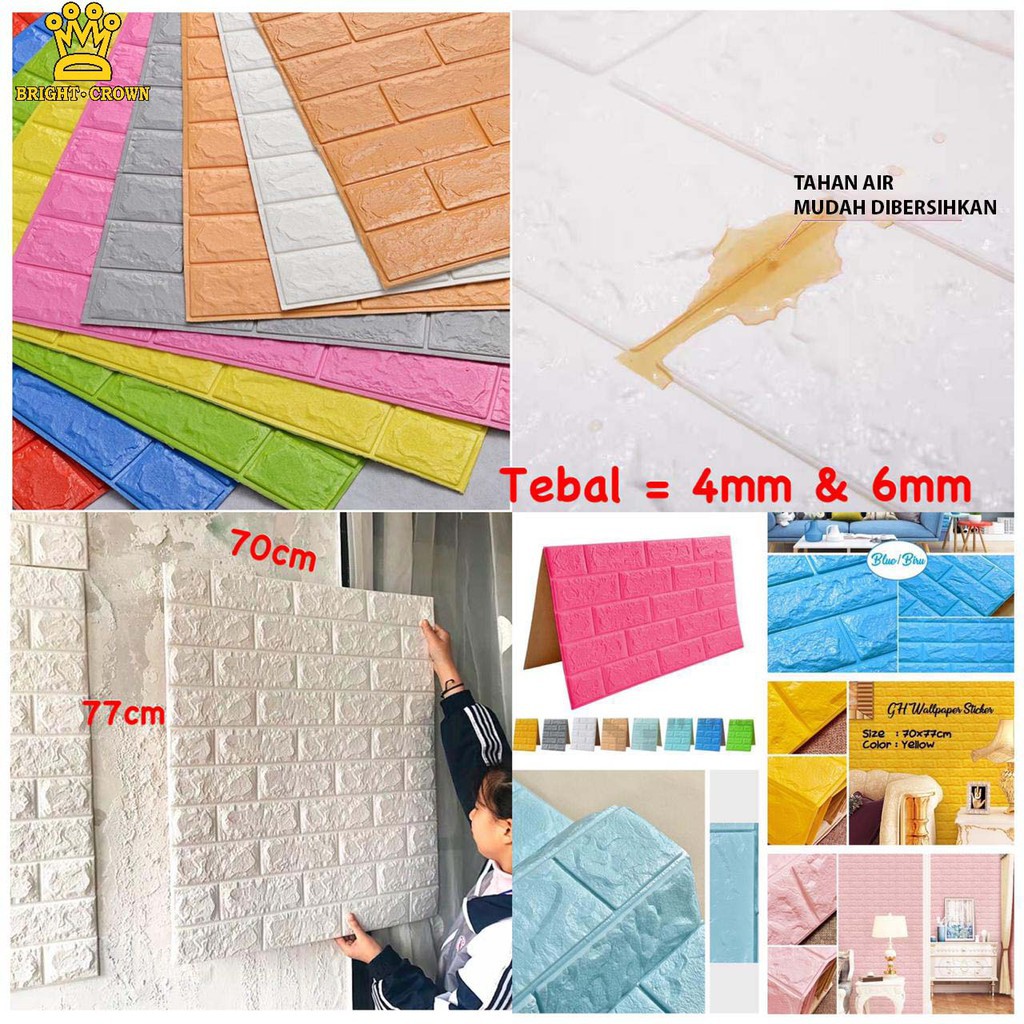 Terlaris!! Wallpaper Dinding Foam 3D Wall Sticker Motif Batu Kayu 77x70cm Dekorasi Rumah