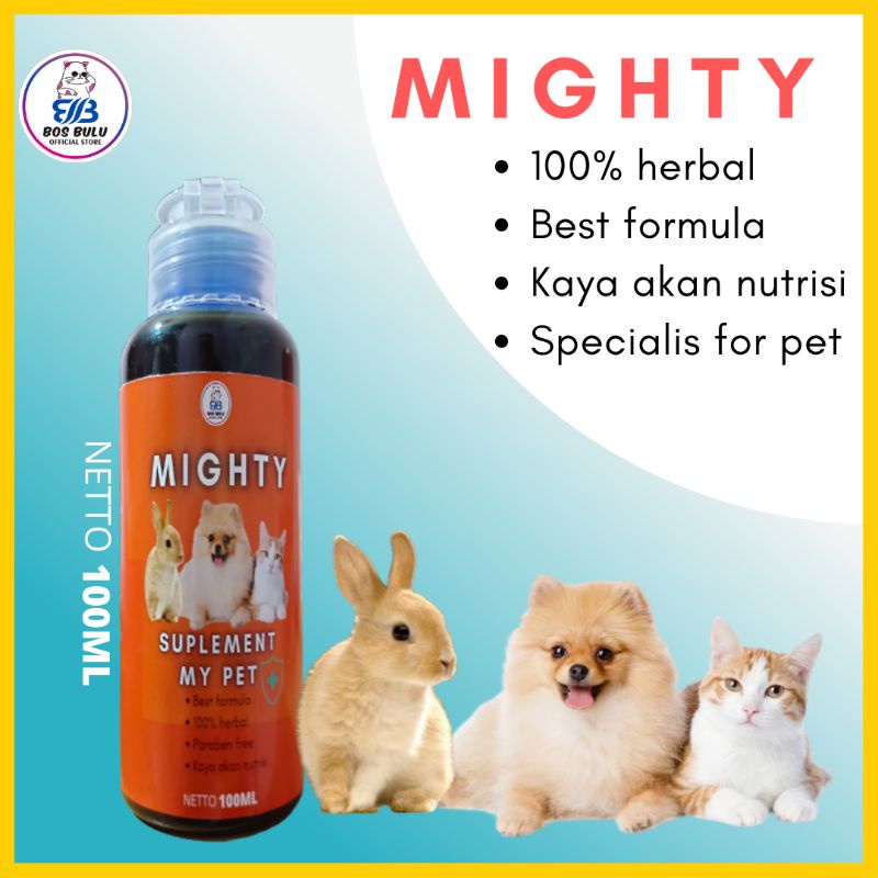 mighty suplemen vitamin nafsu makan daya tahan tubuh pelebat bulu kucing anjing 100ml