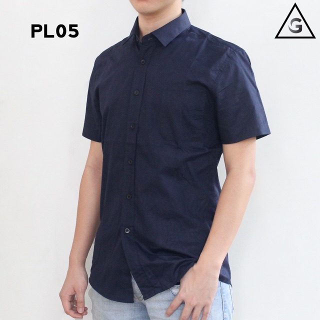 GWARDO Kemeja SLIMFIT Lengan PENDEK NAVY Pria PL05