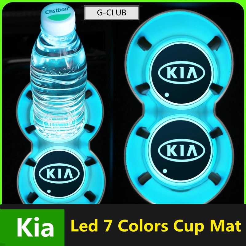 (Kia) 2pcs Lampu LED 7 Warna Anti Slip Dengan Port USB Untuk Cup Holder Mobil