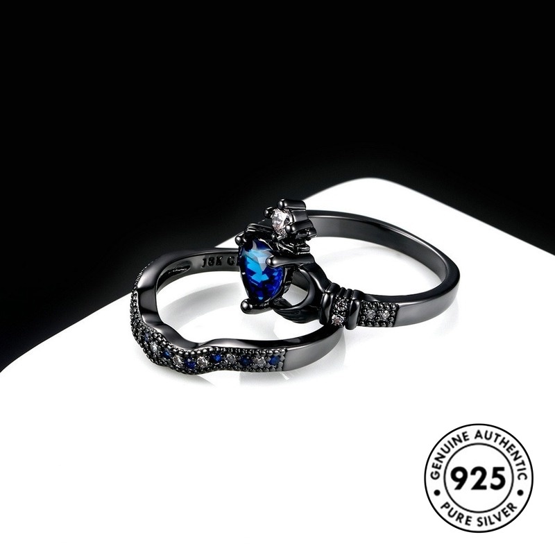 Cincin Sterling Silver 925 Model Mahkota Dengan Batu Sapphire Elegan Untuk Wanita