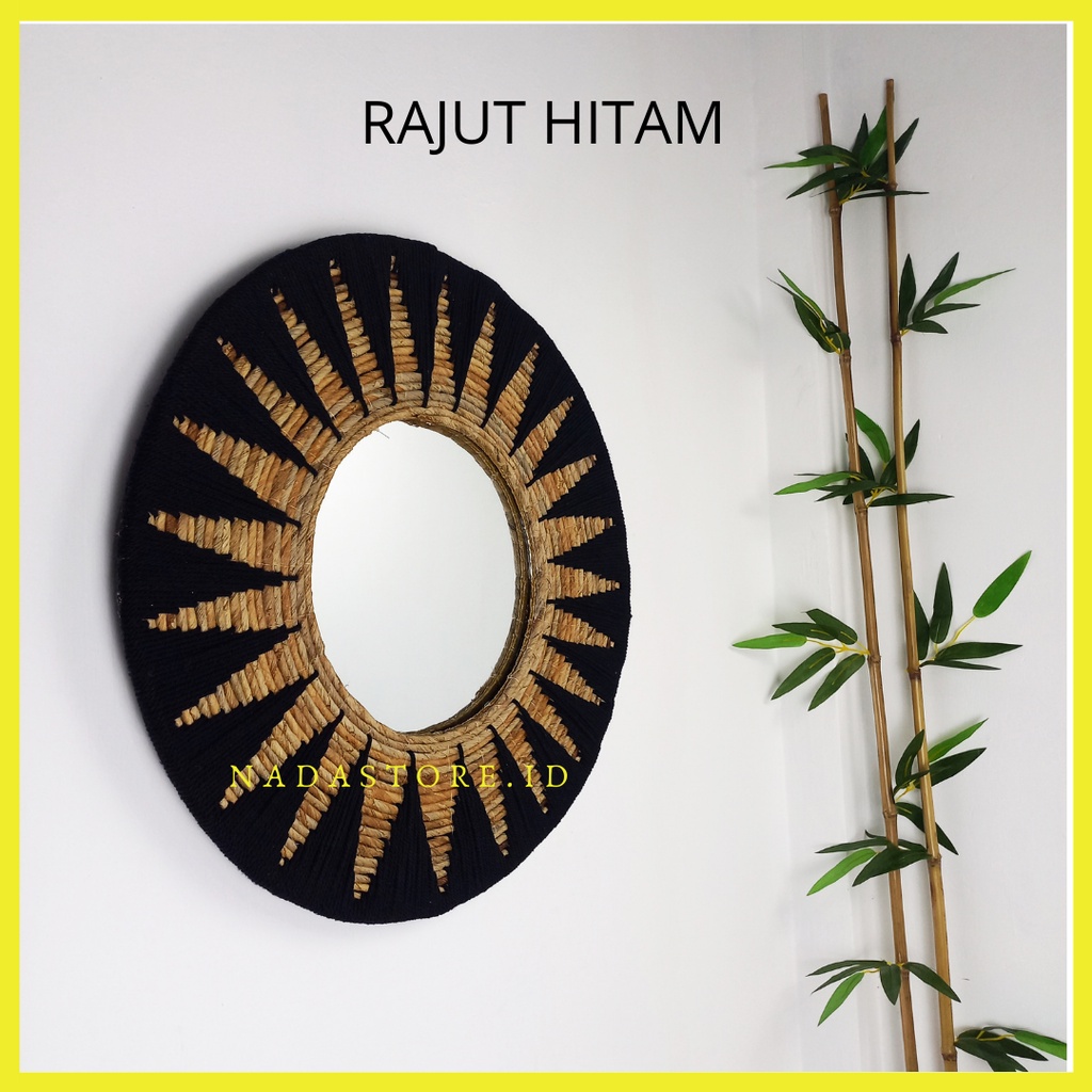 WALL MIRROR / CERMIN DINDING / WALLDECOR AESTETIC NATURAL / KACA DINDING / CERMIN ROTAN DEKORASI RUMAH DIAMETER 50CM