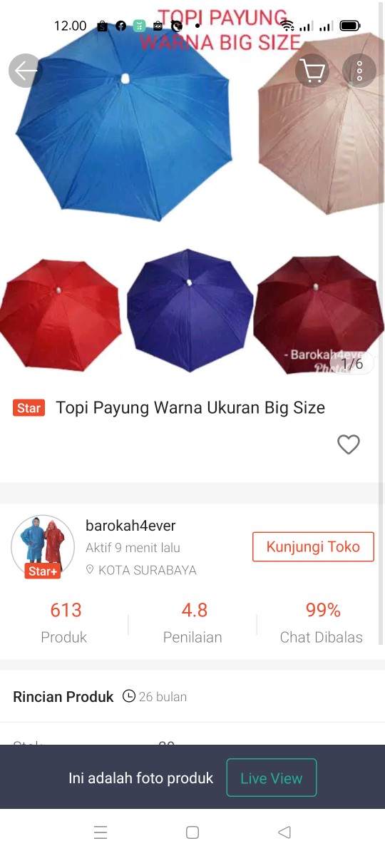 Topi Payung Warna Ukuran Big Size