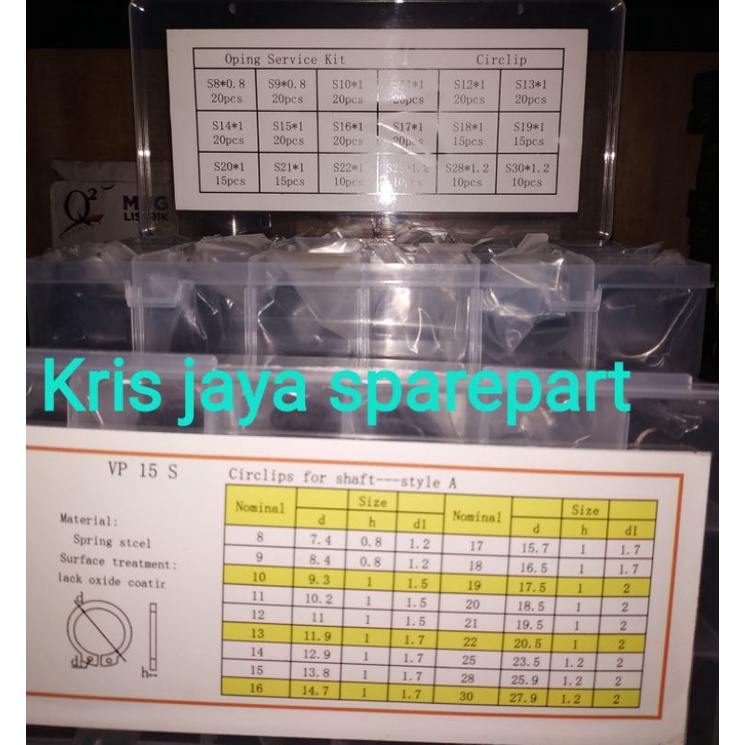Circlips/ snapring kit box seri ( VP 15 S) & ( VP 12 R) ADT Harga untuk 1 box
