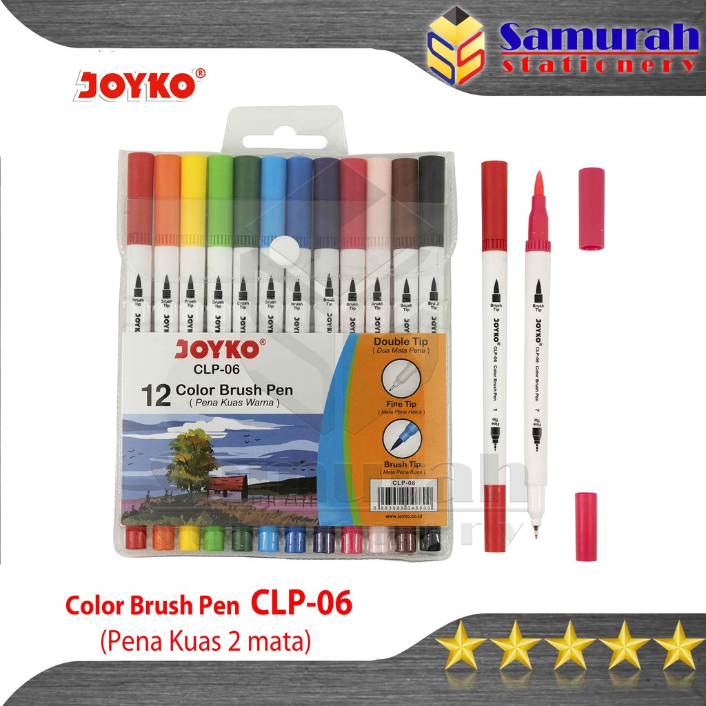 Spidol Set Joyko 12 Warna CLP-06 / Color Brush Pen 12 Colours CLP 06 - 2 mata pena halus dan kuas