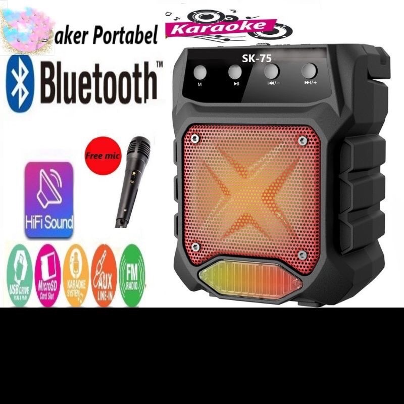 Speaker Bluetooth SK-75+Mic Karaoke SK75 LED