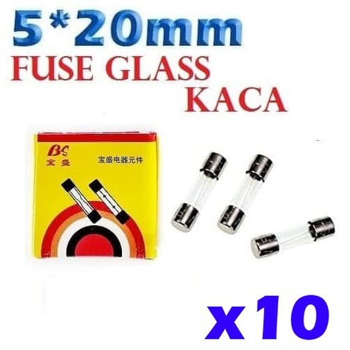 Fuse Glass Kecil isi Sekring Sekering Kaca 5x20mm 5*20mm Fuse Ac 220v isi 10 Buah