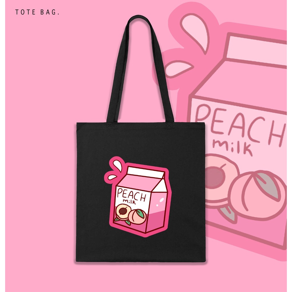 TOTE BAG WANITA / PEACH MILK / TAS LES / TAS SANTAI / TAS KULIAH / BAHAN KANVAS / SOUVENIR