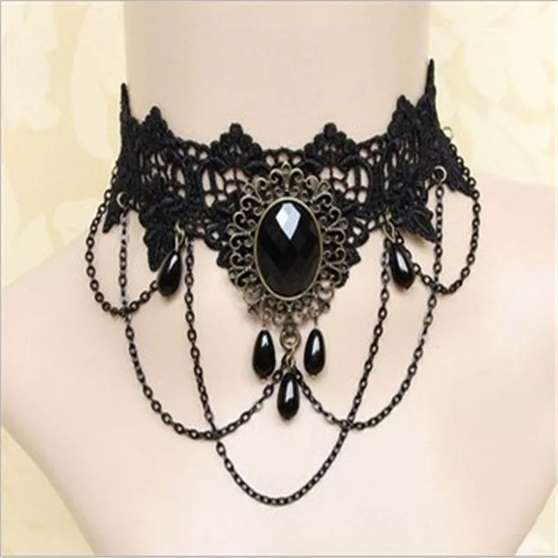 kalung choker gothic  lace lebar aksesoris halloween necklace party accesories