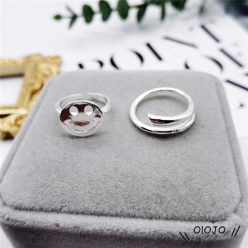 Korea Pribadi Wajah Tersenyum Bulat Merek Cross Pembukaan Cincin Wanita Sederhana Fashion Pribadi Ins Jari Telunjuk Cincin - ol