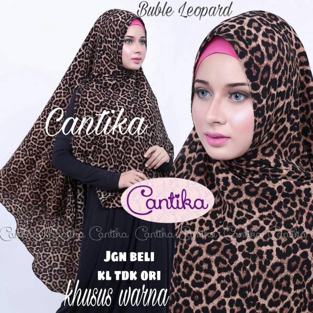Jilbab instan cantika motif macan tutul