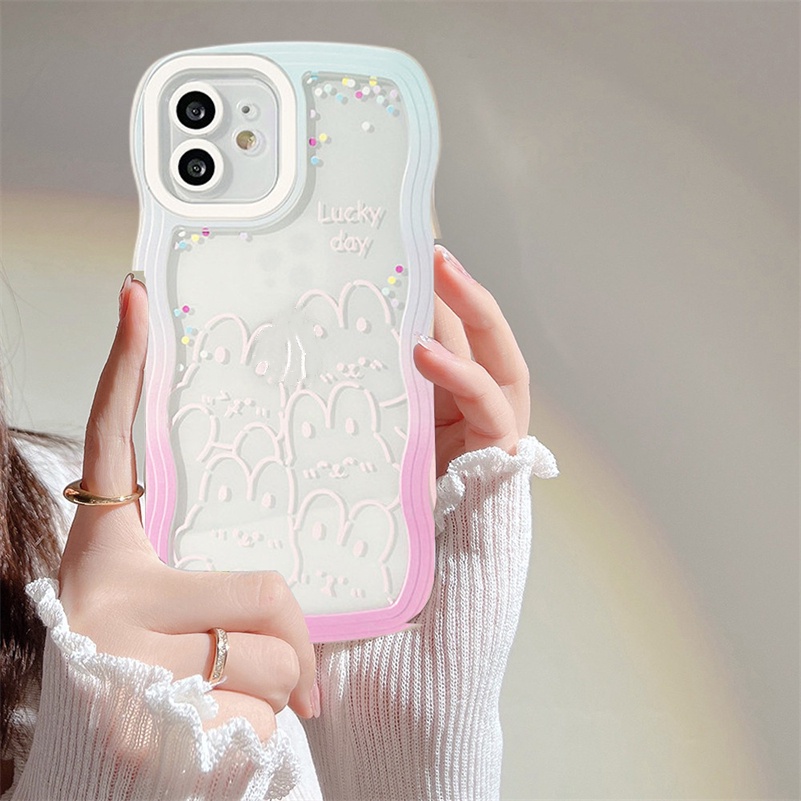 Soft Case Silikon Motif Grafitti Kelinci Warna Gradasi Untuk Compatible for iPhone 14 13 12 11 Pro Max X Xr Xs Max iPhone 8 7 6 6s Plus SE 2020 Gradient Rabbit Graffiti Phone Case Clear Soft Silicone Shockproof Phone Protective Cover