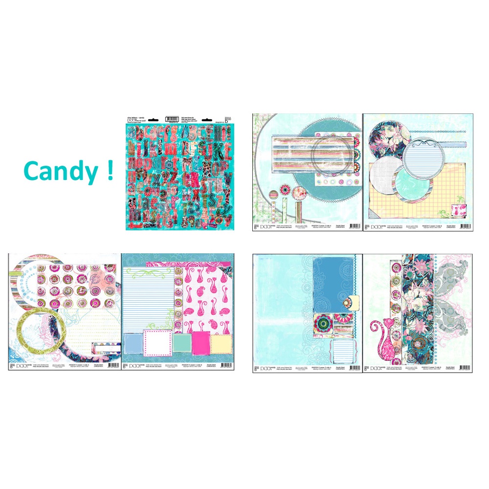 

12x12 Paket Kertas Scrapbooking "Candy" (6 lembar & 1 Alfabet )