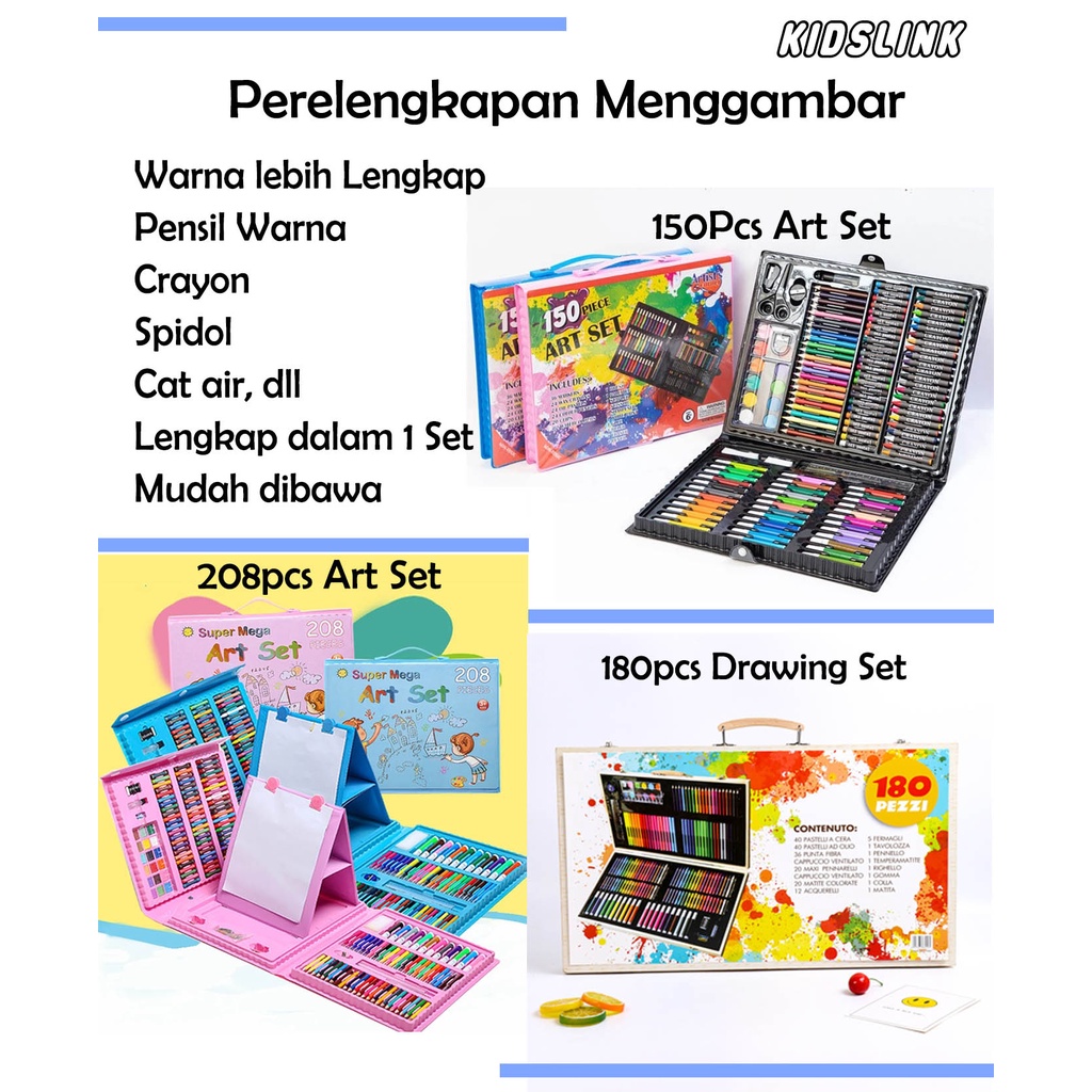 208 Perlengkapam Pensil Warna Crayon 150pcs 180 Drawing Set Coloring Spidol Oil Pastels Kado Lebaran