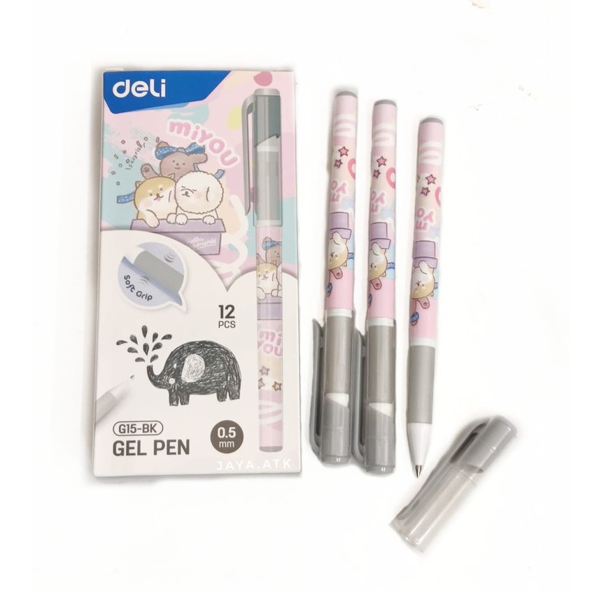 PULPEN GEL 0.5 MM DELI G15 BALLPOINT GEL PEN BOLPEN MEDIUM POINT HITAM MURAH