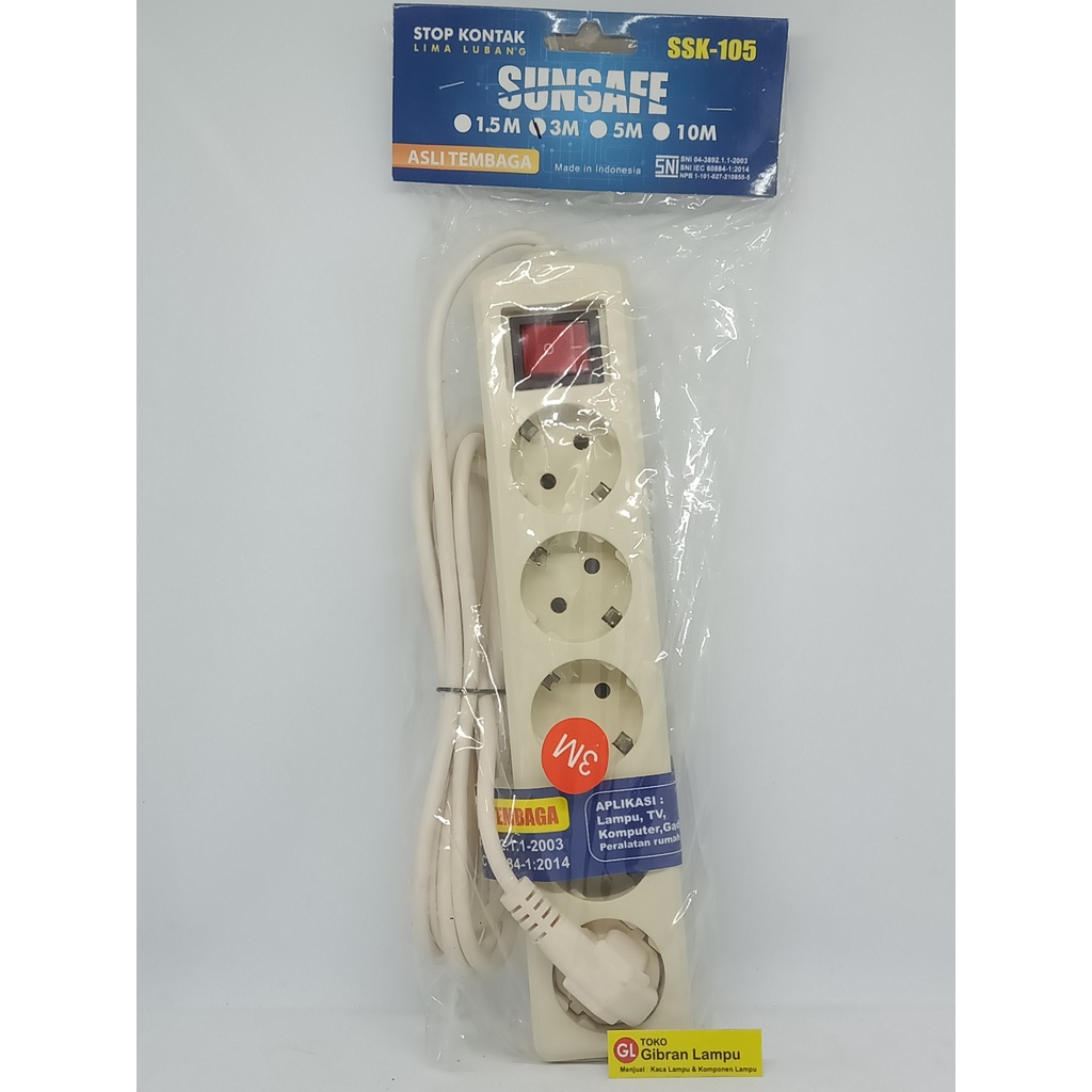 Sunsafe Stop Kontak IB - Stop Kontak Kabel Arde - Multi Socket Outlet Terminal Kuningan