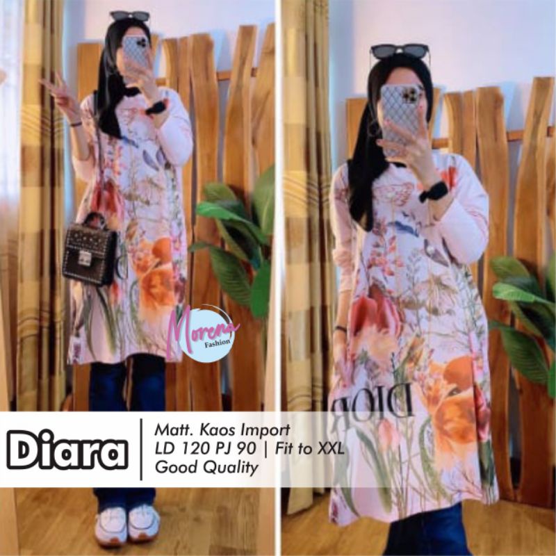 TUNIK KAOS IMPORT WANITA  MUSLIM KEKINIAN. DIARA  LONG TUNIC PREMIUM ADEM ORIGINAL BY MORENA