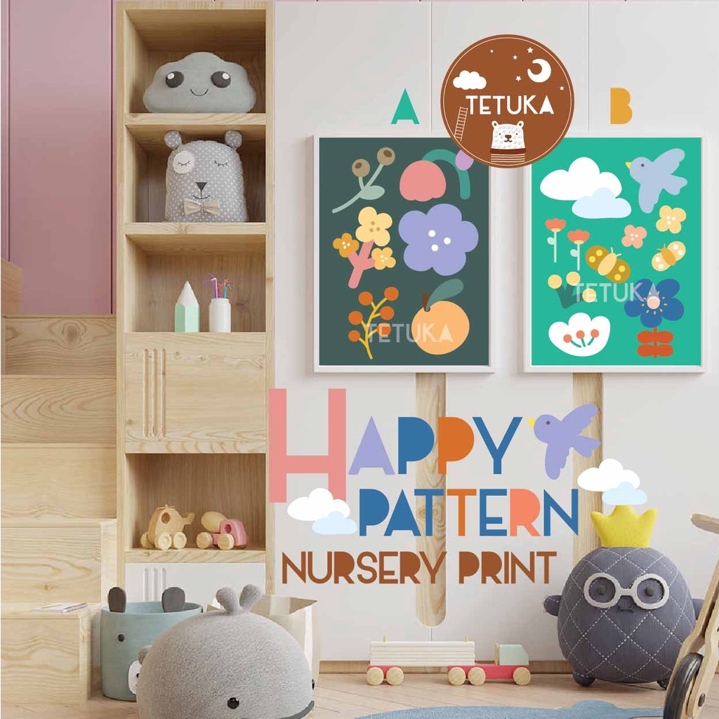 Happy Pattern Series - Nursery Print ( Poster ) Size A3