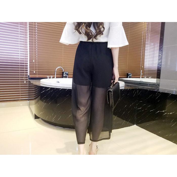 Black Chiffon Transparant Wide Leg Trousers pants