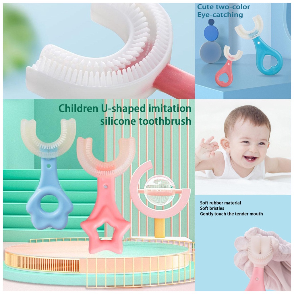 【Ready Stock&amp;COD】sikat gigi anak bentuk u silikon 2 tahun sikat gigi bayi silikon bentuk u silikon bayi anak Usia 2-12 bentuk U  tooth brush baby silicon type U 360° sikat gigi anak sikat Peralatan Kesahatan Gigi Tri