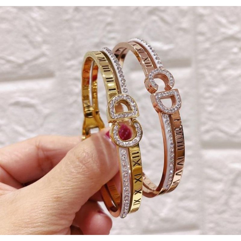 Gelang Titanium Asli Premium Quality mata Zircon kilau Anti karat anti alergi Stainless steel Gt016