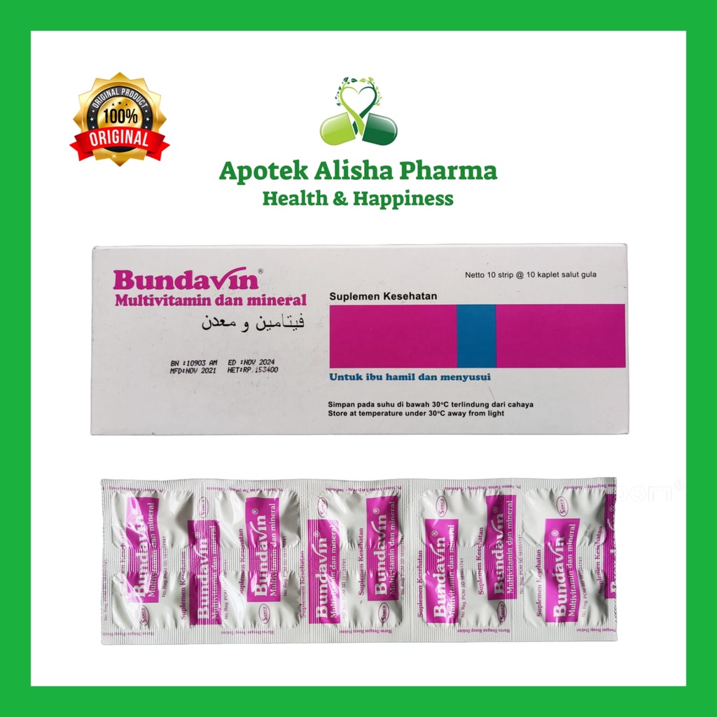 Bundavin Tablet (Strip 10tablet) - Bundafin Tablet Multivitamin Ibu Hamil/Menyusui / Bundapin