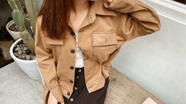 Brown suede midi jacket